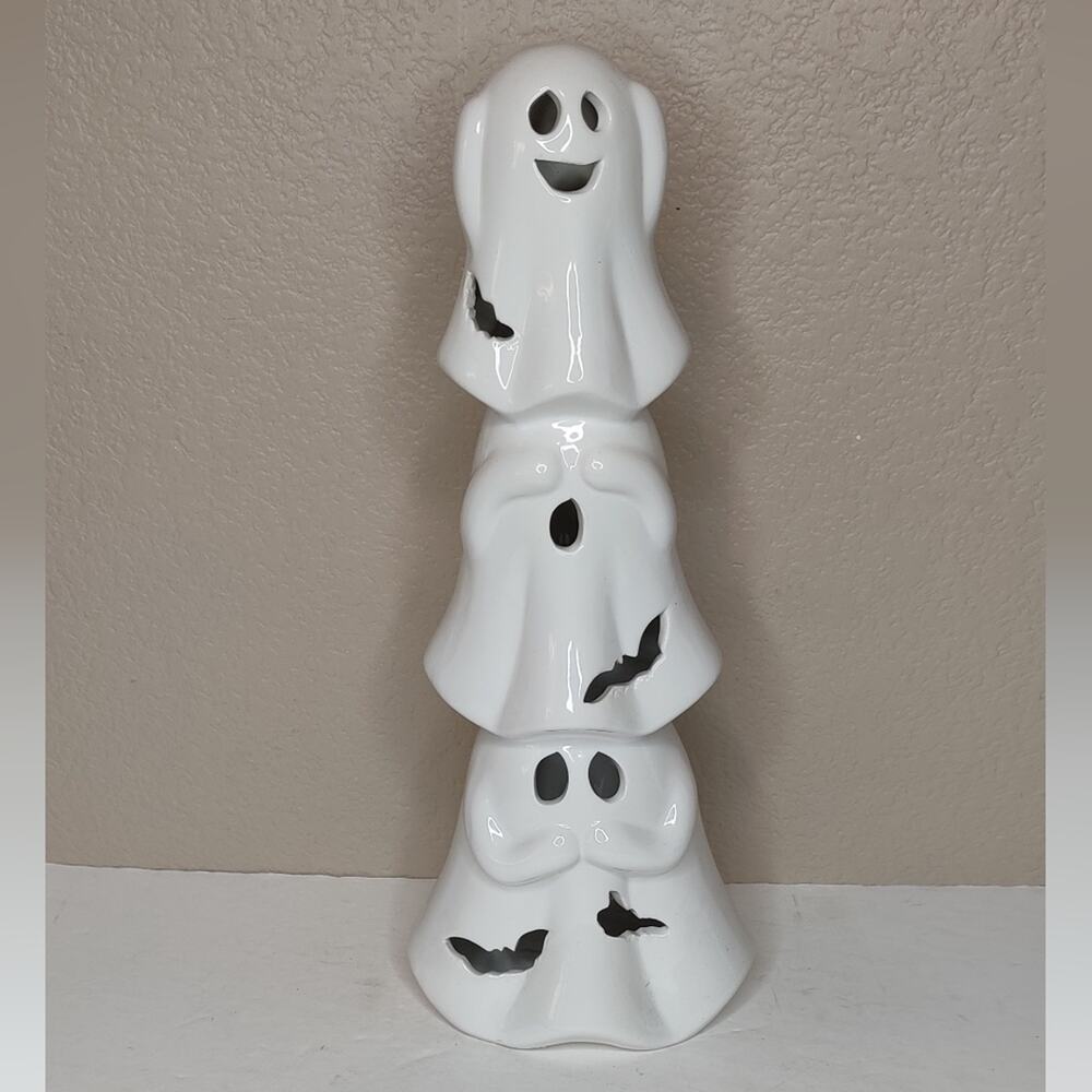 Light Up Stacked Ceramic Ghosts  Trio Hear No Evil See No Evil Speak‎ No Evil